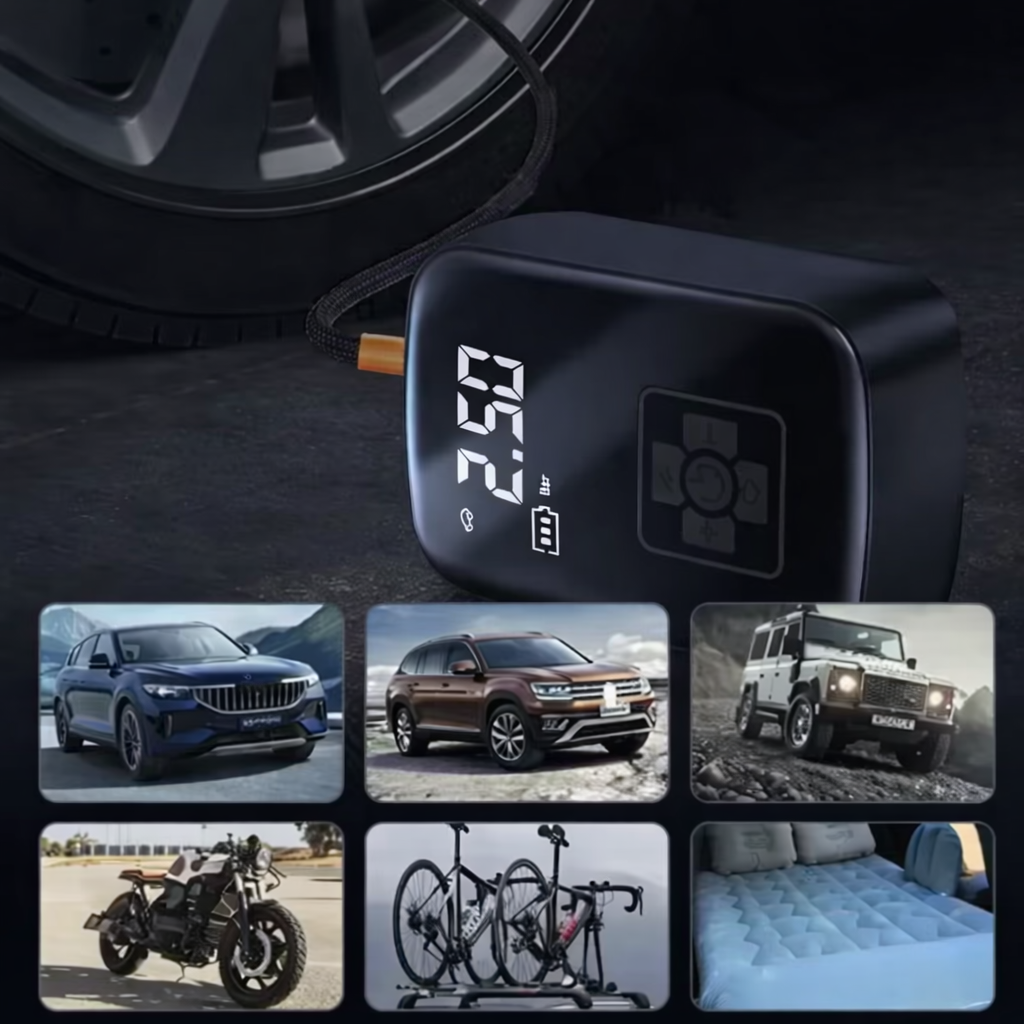 Inflador Eléctrico Portátil para Neumáticos de Motocicleta, Autos, Bicicleta y Balones